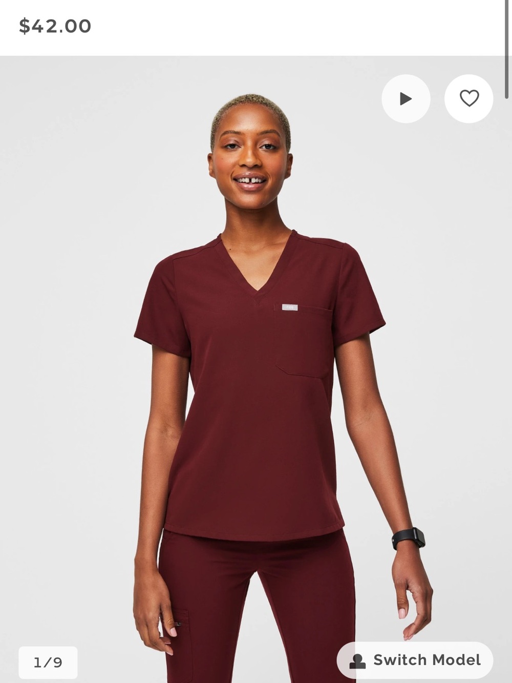 Figs Women's V-Neck Scrub Top in Burgundy